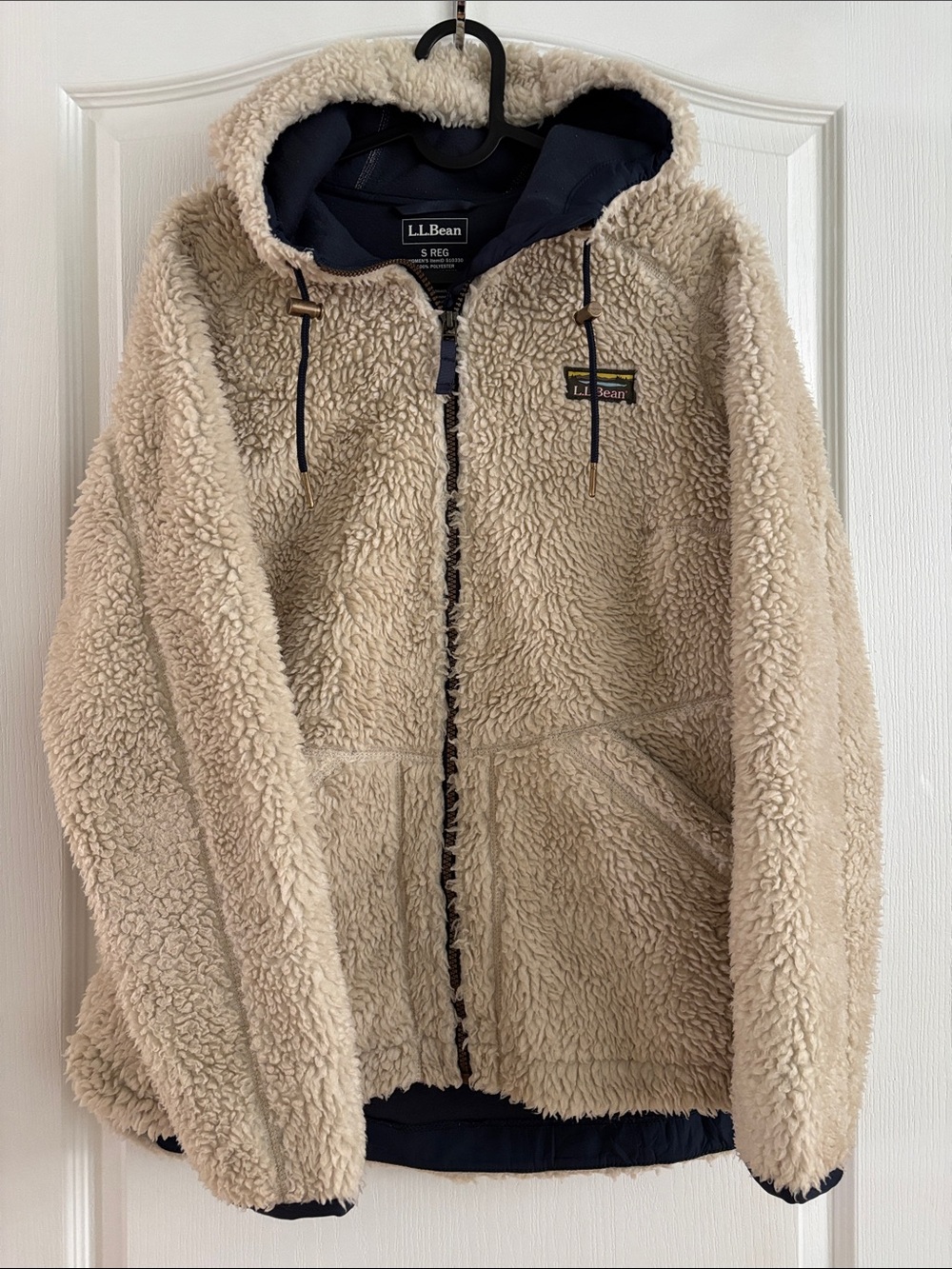 L.L. Bean Women’s Cream Sherpa Jacket with Navy Trim